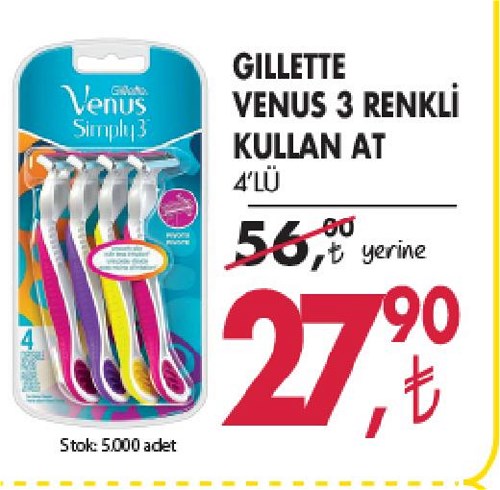 Gillette Venus 3 Renkli Kullan At 4'lü image