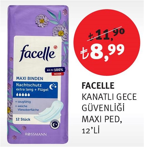 Facelle Kanatlı Gece Güvenliği Maxi Ped 12'li image