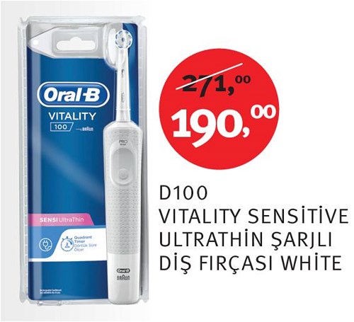 Oral-B D100 Vitality Sensitive Ultrathin Şarjlı Diş Fırçası White image