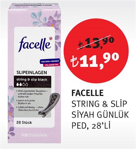 Facelle String & Slip Siyah Günlük Ped 28'li image