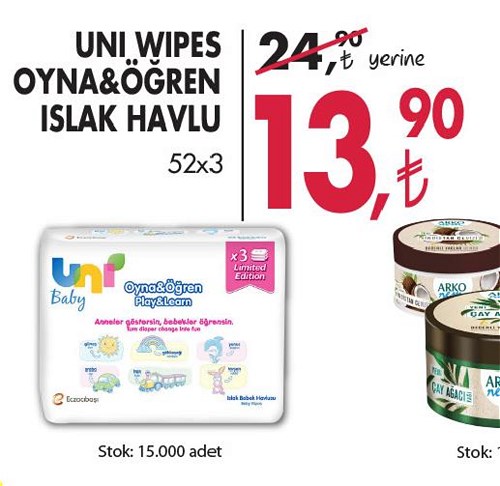 Uni Wipes Oyna&Öğren Islak Havlu 52x3 image