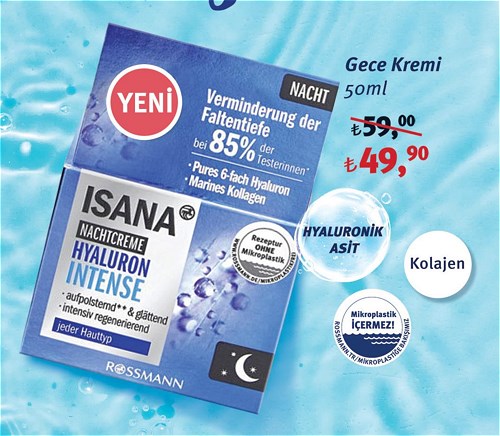 Isana Gece Kremi 50ml Hyaluronik Asit Kolajen image