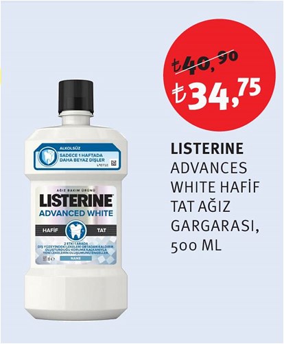 Listerine Advances White Hafif Tat Ağız Gargarası 500 Ml image