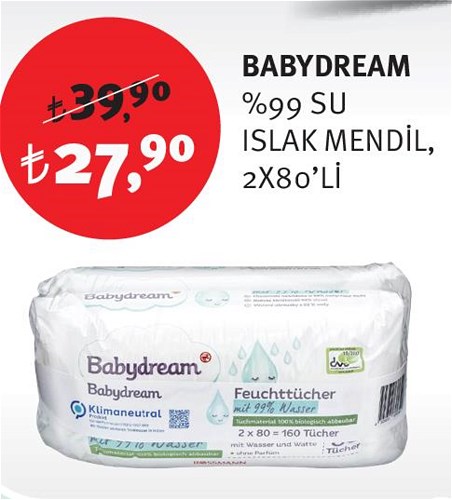 Babydream %99 Su Islak Mendil 2x80'li image