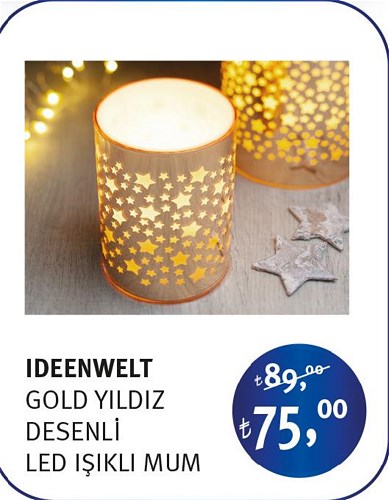 Ideenwelt Gold Yıldız Desenli Led Işıklı Mum image