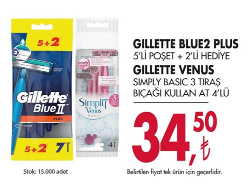 Gillette Blue2 Plus 5'li Poşet + 2'li Hediye / Gillette Venüs Simply Basic 3 Tır image