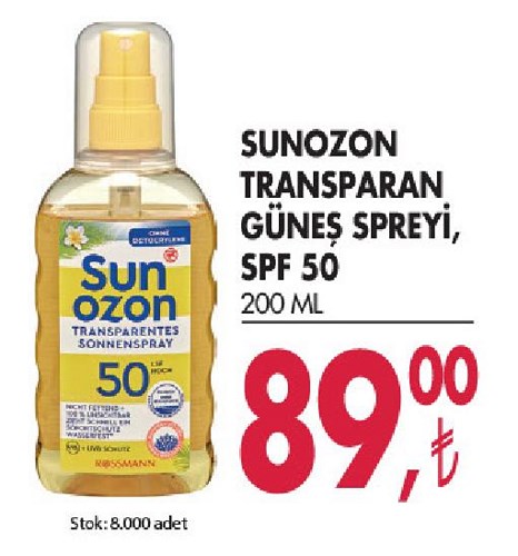 Sunozon Transparan Güneş Spreyi SPF 50 200 ml image