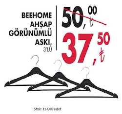 Beehome Ahşap Görünümlü Askı 3'lü image