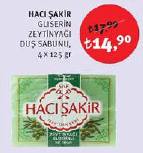 Hacı Şakir Gliserin Zeytinyağı Duş Sabunu 4x125 gr image