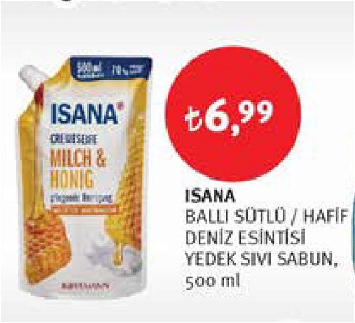 Isana Ballı Sütlü/Hafif Deniz Esintisi Yedek Sıvı Sabun 500 ml image