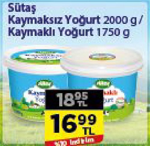 Sütaş Kaymaksız Yoğurt 2000 g/Kaymaklı Yoğurt 1750 g image