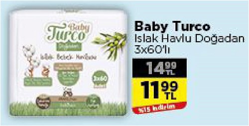 Baby Turco Islak Havlu Doğadan 3x60'lı image