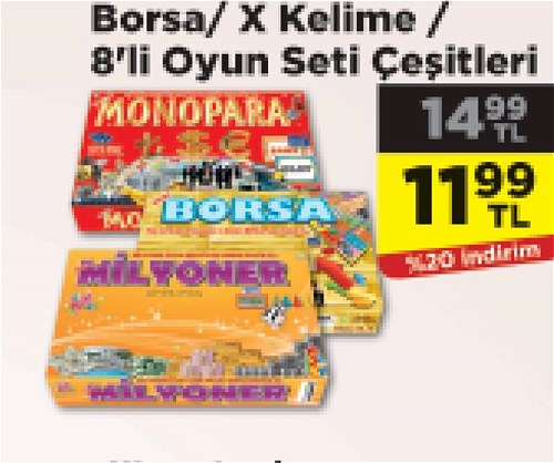 Monopara/Milyoner/Borsa/X Kelime/ 8'li Oyun Seti Çeşitleri image