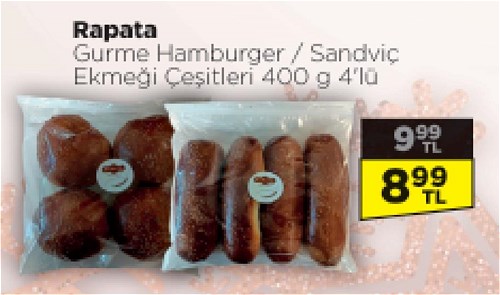 Rapata Gurme Hamburger/Sandviç Ekmeği Çeşitleri 400 g 4'lü image