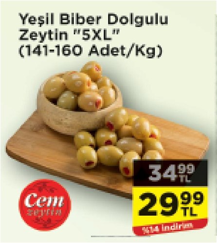 Cem Zeytin Yeşil Biber Dolgulu zeytin "5XL" (141-160 Adet/Kg) image