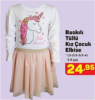 Baskılı Tüllü Kız Çocuk Elbise image