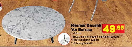 Mermer Desenli Yer Sofrası 70 cm image