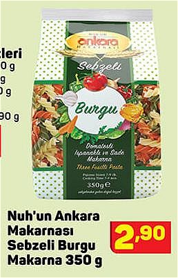 Nuh'un Ankara Makarnası Sebzeli Burgu Makarna 350 g image