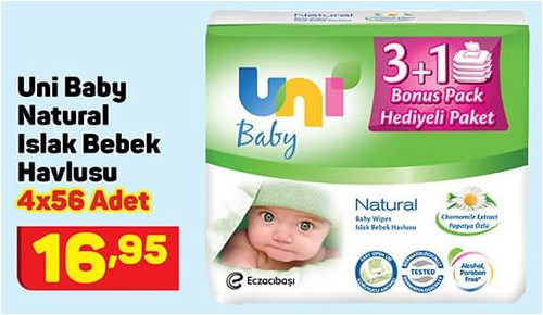 Uni Baby Natural Islak Bebek Havlusu 4x56 Adet image