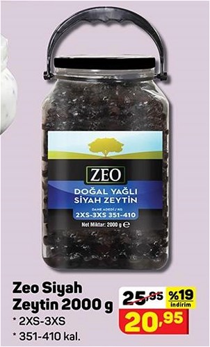 Zeo Siyah Zeytin 2000 g 2XS/3XS 351-410 kal image