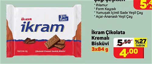 İkram Çikolata Kremalı Bisküvi 3x84 g image