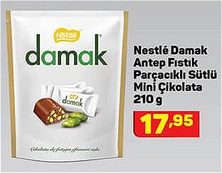 Nestle Damak Antep Fıstık Parçacıklı Sütlü Mini Çikolata 210 g image