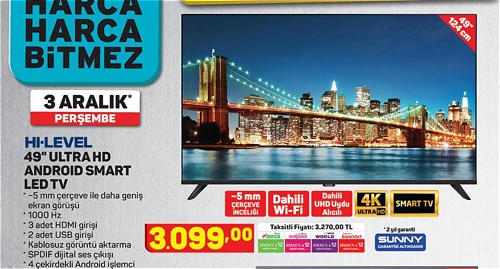 Hi-Level 49'' Ultra HD Android Smart Led Tv image