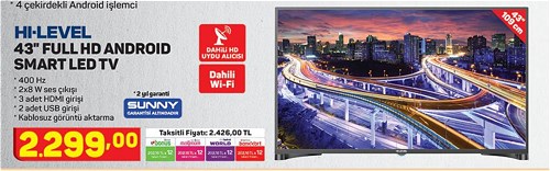 Hi-Level 43'' Full HD Android Smart Led Tv image