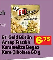 Eti Gold Bütün Antep Fıstıklı Karamelize Beyaz Kare Çikolata 60 g image