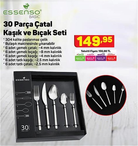 Essenso 30 Parça Çatal Kaşık ve Bıçak Seti image