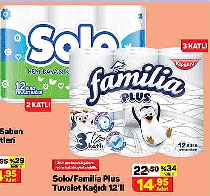 Solo/Familia Plus Tuvalet Kağıdı 12'li 3 Katlı image