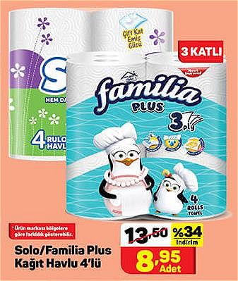 Solo/Familia Plus Kağıt Havlu 4'lü 3 Katlı image