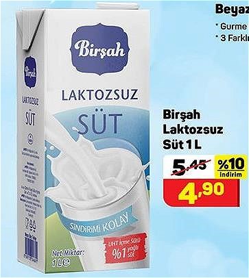 A101 Birşah Laktozsuz Süt 1 l