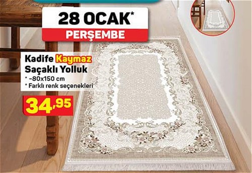 Kadife Kaymaz Saçaklı Yolluk 80x150 cm image