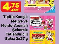 Tipitip Karışık Meyve ve Mentol Aromalı Şekersiz Tatlandırıcılı Sakız 2x27 g image