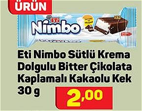 Eti Nimbo Sütlü Krema Dolgulu Bitter Çikolata Kaplamalı Kakaolu Kek 30 g image