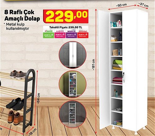 8 Raflı Çok Amaçlı Dolap 50x37x181 cm image