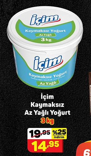 İçim Kaymaksız Az Yağlı Yoğurt 3 kg image