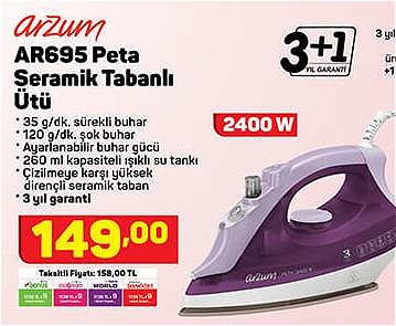 Arzum AR695 Peta Seramik Tabanlı Ütü 2400 W image