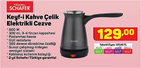 Schafer Keyf-i Kahve Çelik Elektrikli Cezve 800 W image