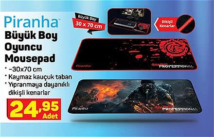 Piranha Büyük Boy Oyuncu Mousepad 30x70 cm image