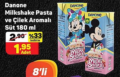 Danone Milkshake Pasta ve Çilek Aromalı Süt 180 ml image