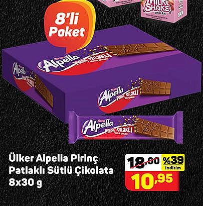 A101 Ülker Alpella Pirinç Patlaklı Sütlü Çikolata 8x30 g