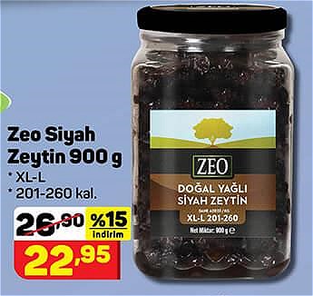 Zeo Siyah Zeytin 900 g XL-L 201-260 kal image