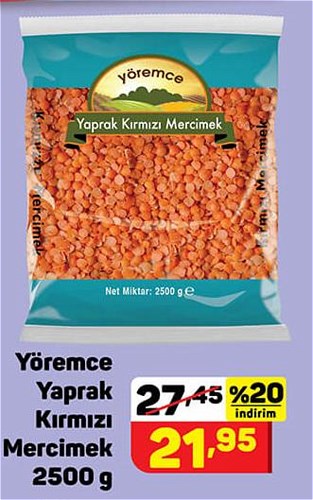 Yöremce Yaprak Kırmızı Mercimek 2500 g image