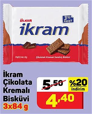 İkram Çikolata Kremalı Bisküvi 3x84 g image