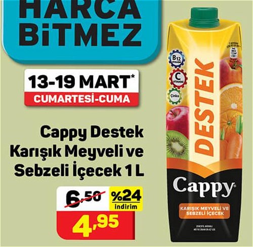 Cappy Destek Karışık Meyveli ve Sebzeli İçecek 1 l image