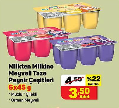 Milkten Milkino Meyveli Taze Peynir Çeşitleri 6x45 g image