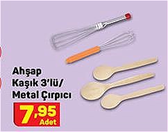 Ahşap Kaşık 3'lü/Metal Çırpıcı image