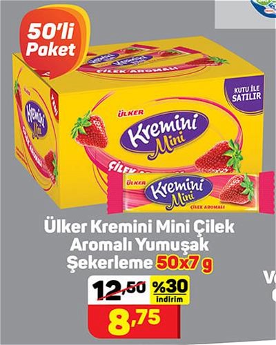 Ülker Kremini Mini Çilek Aromalı Yumuşak Şekerleme 50x7 g image